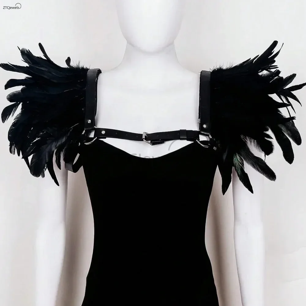 

Halloween Fake Feather Shawl Fashion Punk Fake Collar Feather Epaulette Black Gothic Cosplay Costumes Decor Accessory Adult