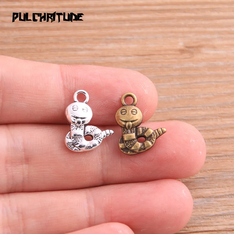 14PCS 13*16mm Metal Alloy 2020 New Two Color Baby Snake Charms Animal Pendants For Jewelry Making DIY Handmade Craft