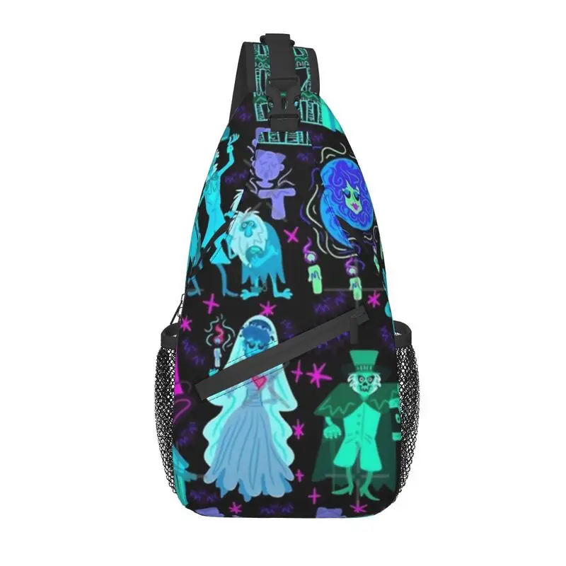 

Ghost Haunted Mansion Sling Crossbody Backpack Men Custom Halloween Chest Shoulder Bag for Cycling Camping Daypack