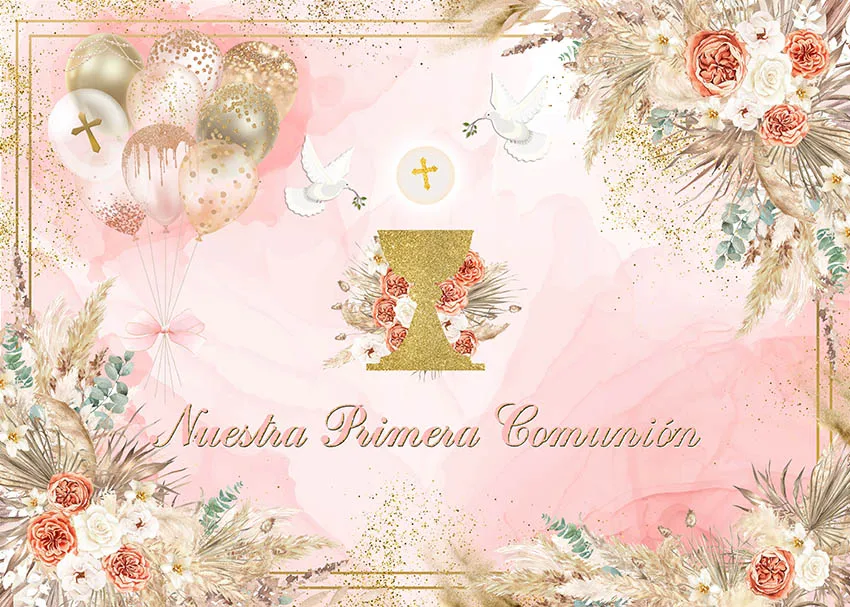 Mehofond الاطفال بالتواصل بالون خلفية الصليب الكأس المقدسة Mi Primera Comunión التصوير خلفية المعمودية الكتاب المقدس حمامة الدعامة