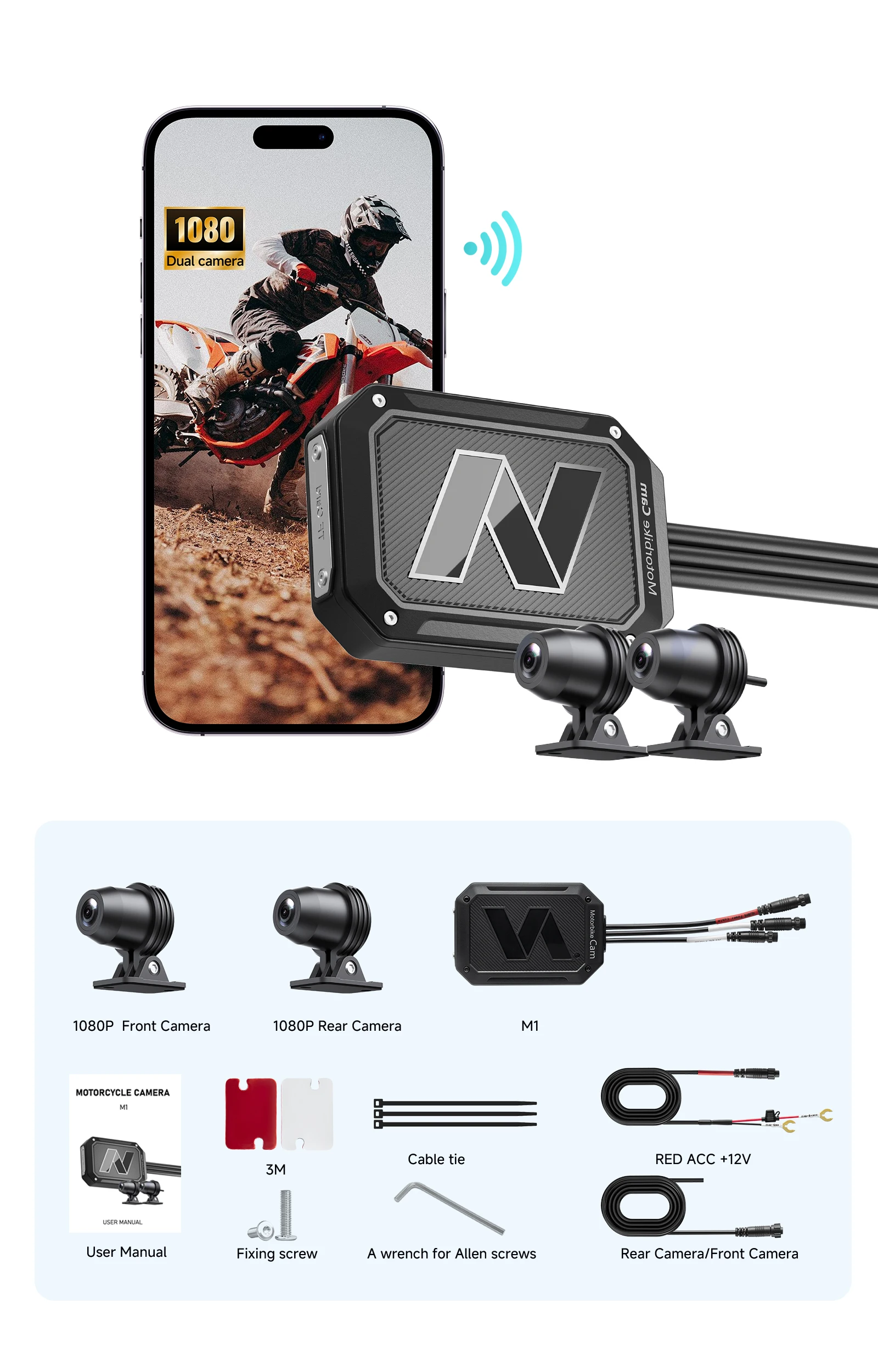 Motorcycle DVR Single 2K or Dual 1080P Smart Connect Action Camera Recorder Front & Rearview WiFi Waterproof Motorcycle Dash Cam
