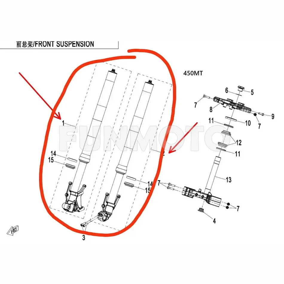 Front Left Shock Absorber or Front Right Shock Absorber suit CF450MT or CF850MT