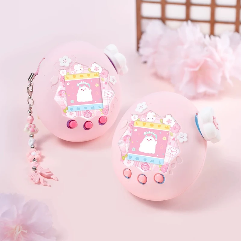 

Cute Sakura Bunny Anti Fall Silicone Case For Tamagotchi Paradise Cover Kit with Lanyard Faceplate Sticker & Knob Cover