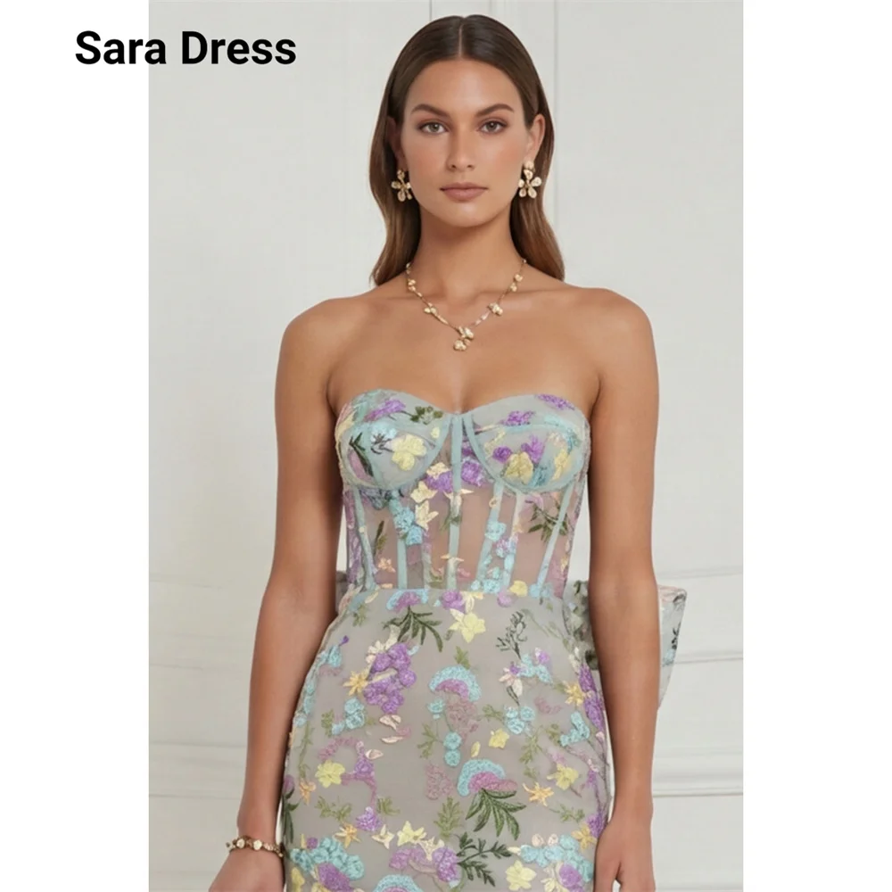 Vestidos de Noche de Lujo para Mujer Sara Custom Flowers con Lazo de Encaje, Elegantes Vestidos de Fiesta para Mujer 2026, Vestido de Gala para Mujer