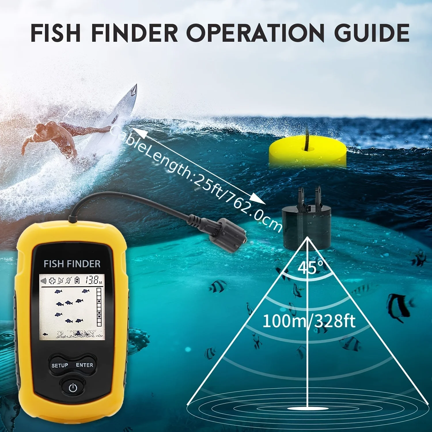 Smart Fish Finder - Instant Alarm Sonar System with Durable Transducer for Exciting Freshwater & Saltwater Fishing Expeditions