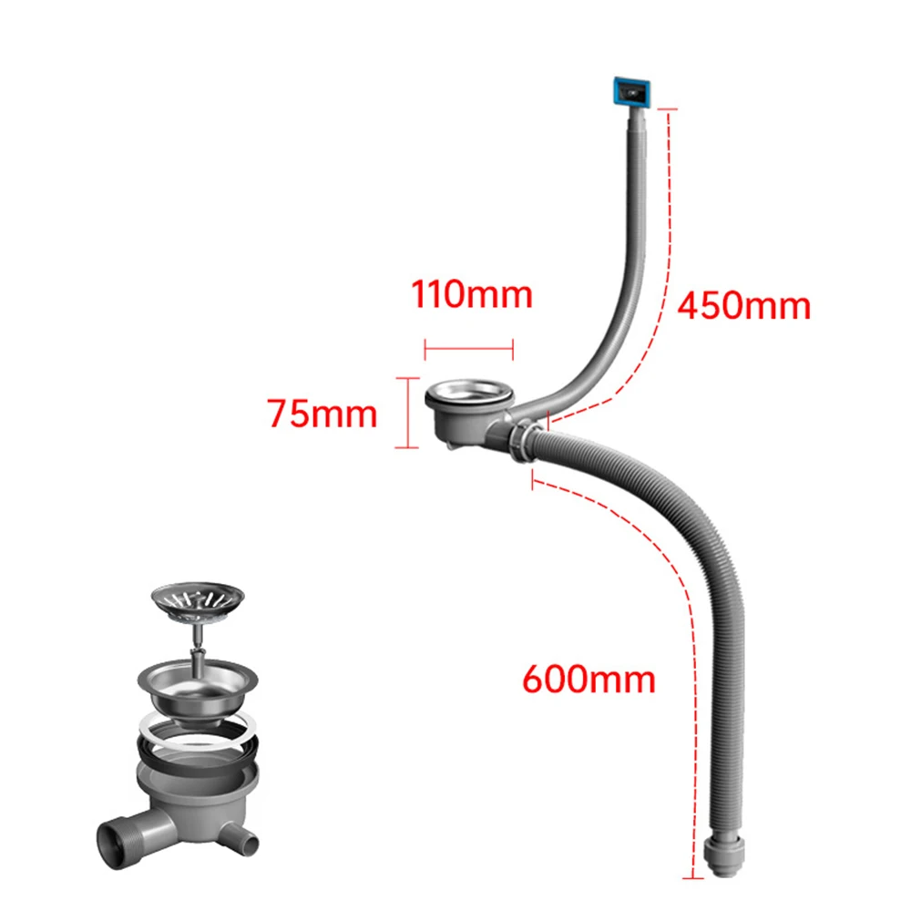 Kitchen Sink Drain Pipe Set Expandable Deodorization Bathroom Washbasin Drainage Water Hose Single Tank Anti-Blocking Sewer Tube