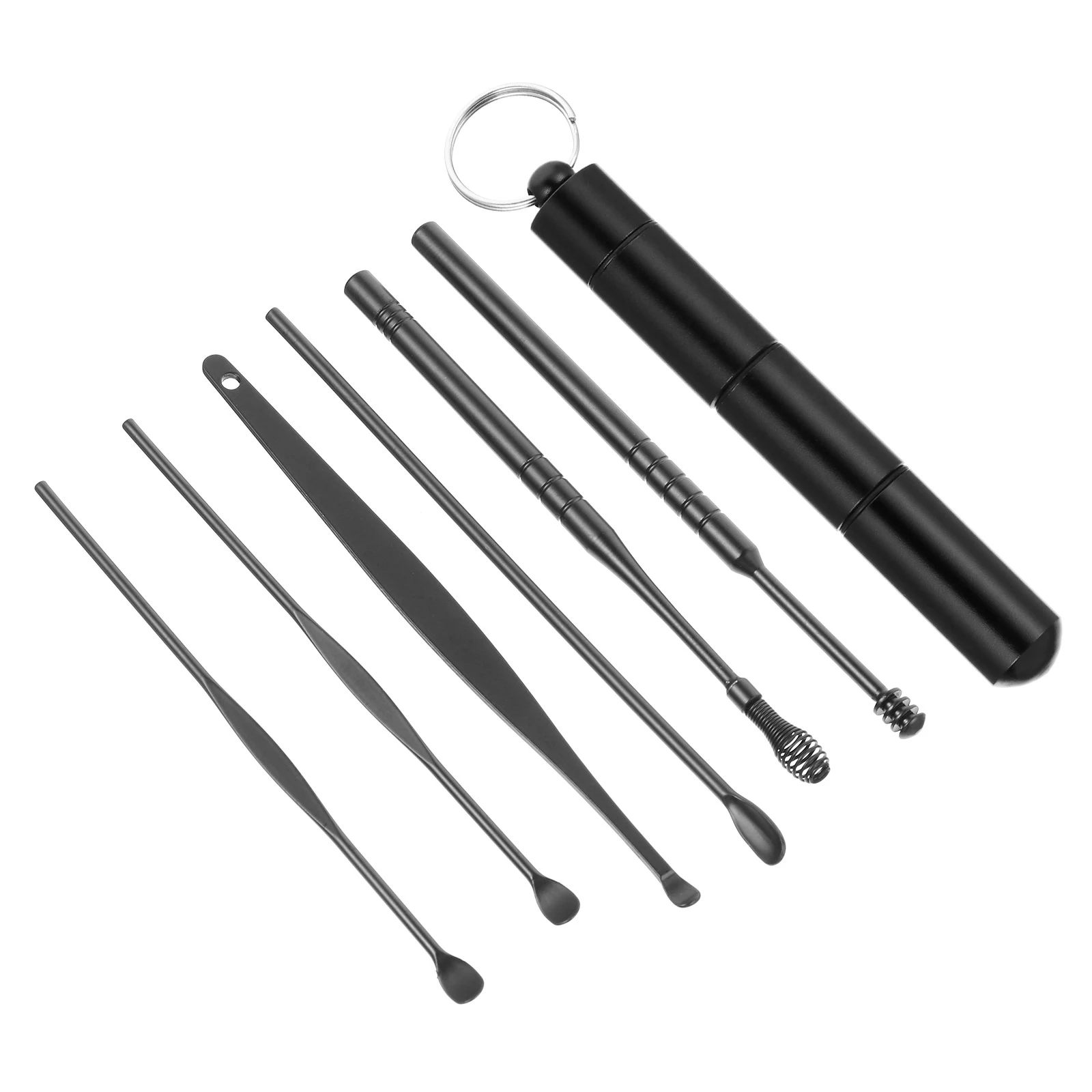 

6pcs Removal Kit Stainless Steel Cleansing Portable Wax Cleaner Set Black Scoop Ear Health Care