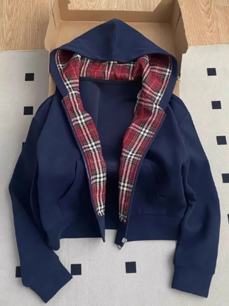 

Oversized Plaid Printed Hoodie Zip Up Sweatshirts Women's New Harajuku Gothic Casual Couple Street Wear Korean Fashion Tops Y2k