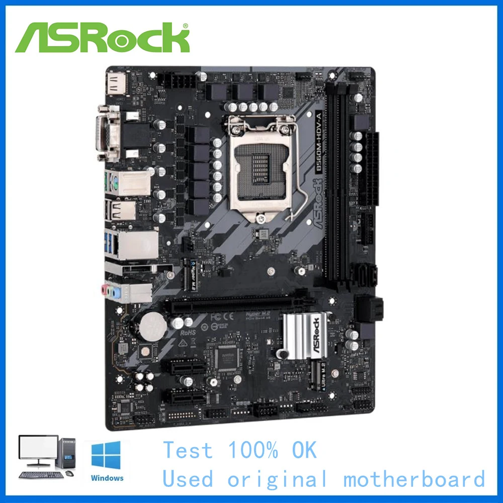 Imagem -03 - Placa-mãe B560 Usado para Asrock B560m-hdv-a Soquete Lga1200 Ddr4 Suporte Mainboard Desktop 11400 11700