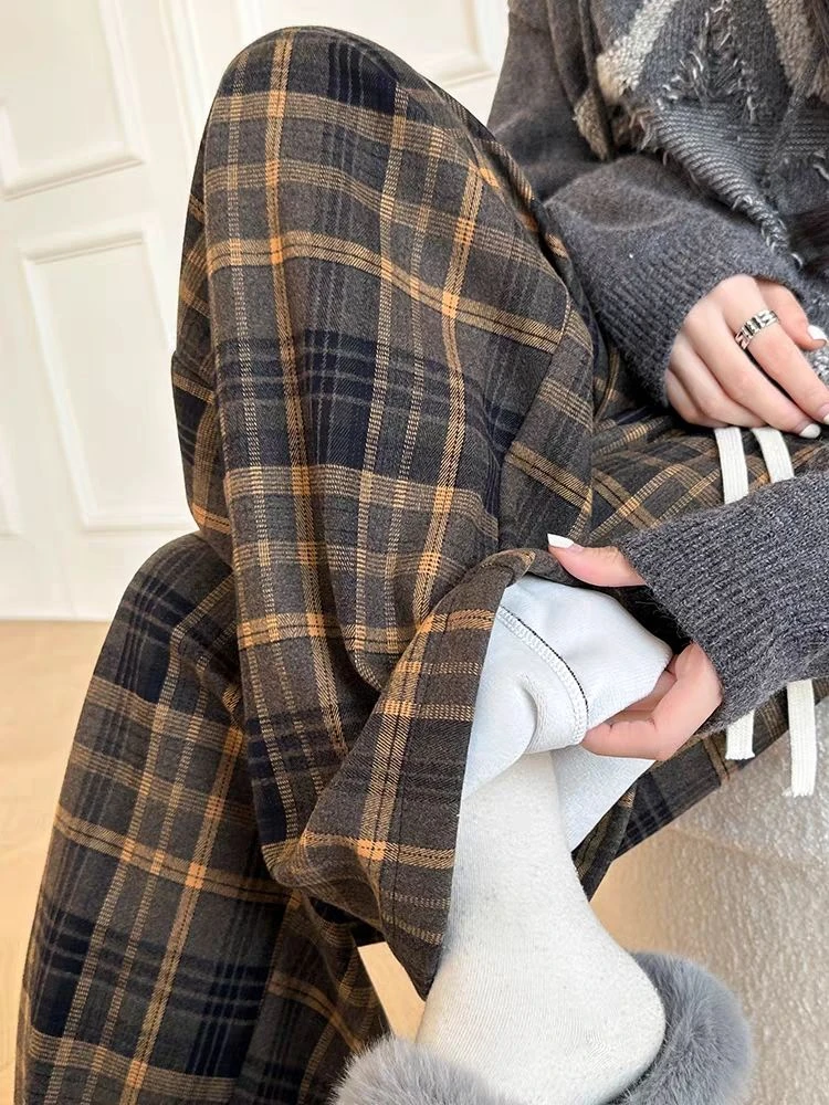 سراويل واسعة الساق ذات مربعات كلاسيكية للنساء والطلاب، النسخة الكورية سراويل غير رسمية فضفاضة بأرجل مستقيمة #1