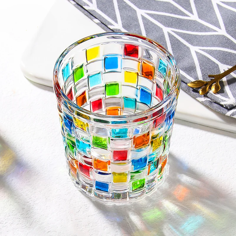 Italian Style Hand Painted Color Whisky Highball Glass Carved Old Fashioned Blended Scotch Whiskey Tumbler Rock Glasses beer CUP