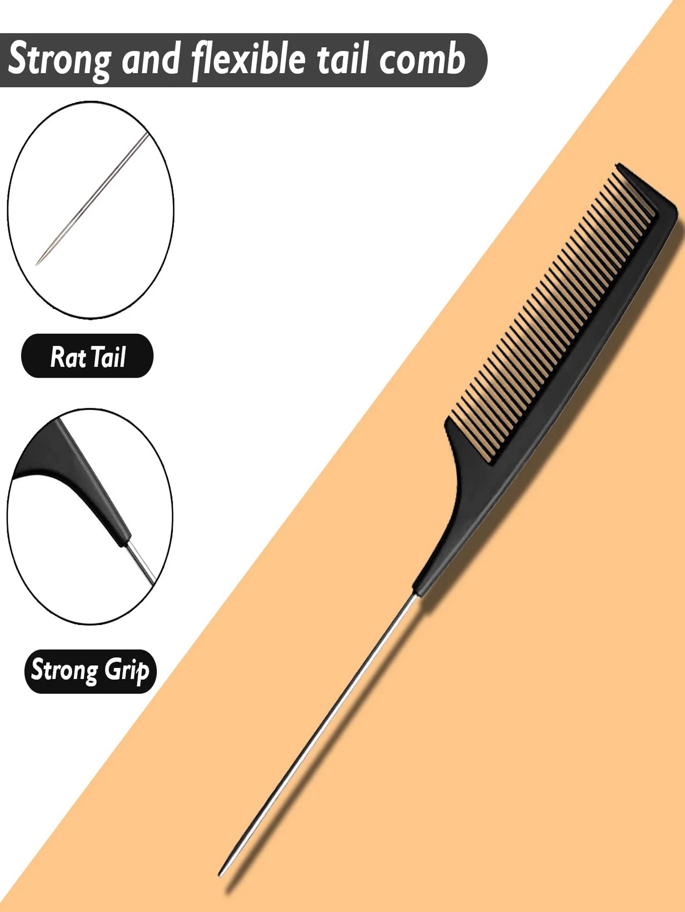 6 قطعة مشط ذيل مدبب من الفولاذ مشط إبرة للشعر المجعد مع أسنان كثيفة أداة تصفيف الشعر الاحترافية للمنزل وصالون #6