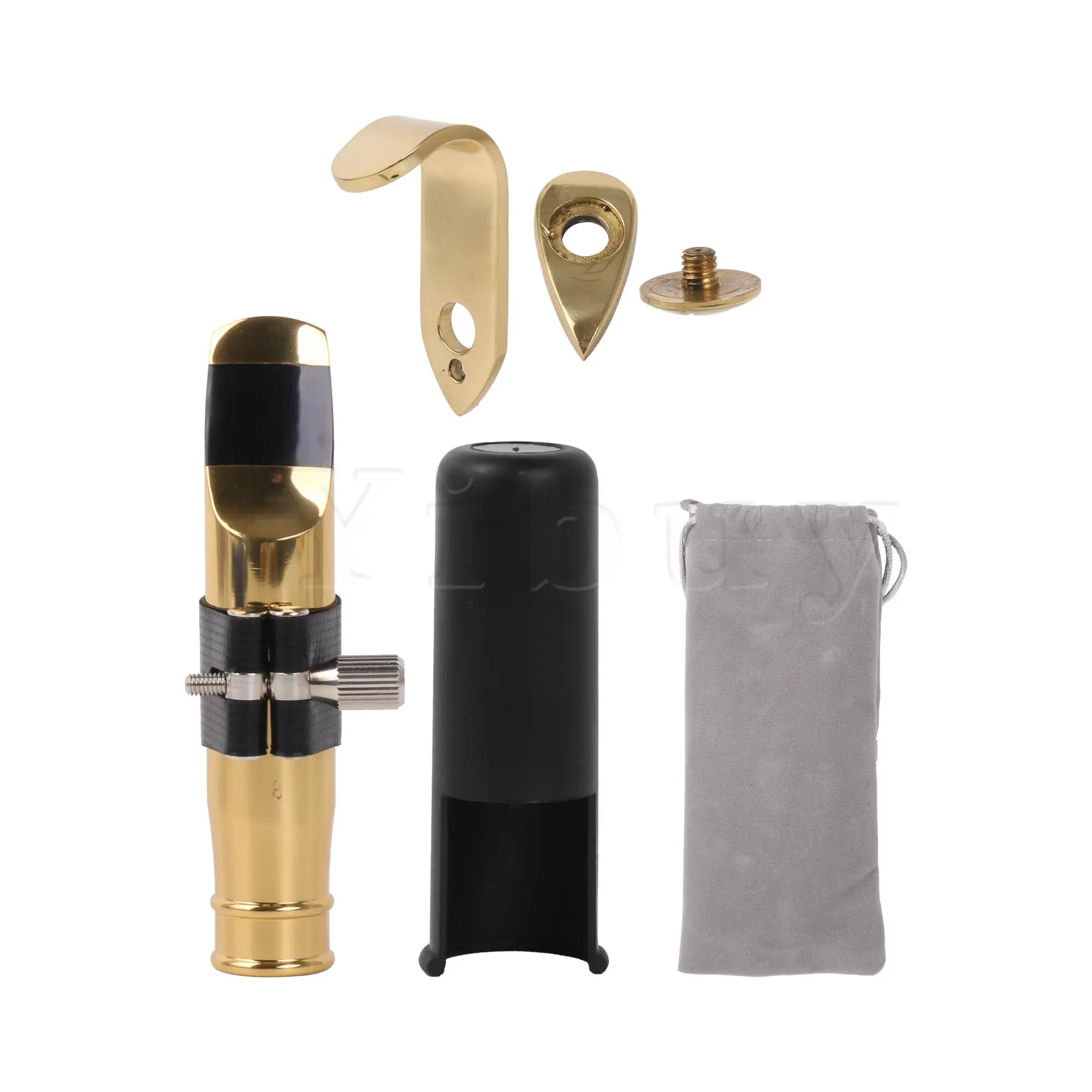 

Yibuy Tenor Sax Mouthpiece 8# Gold Clamp Cap Kit for Repair w/ Thumb Hook Rest