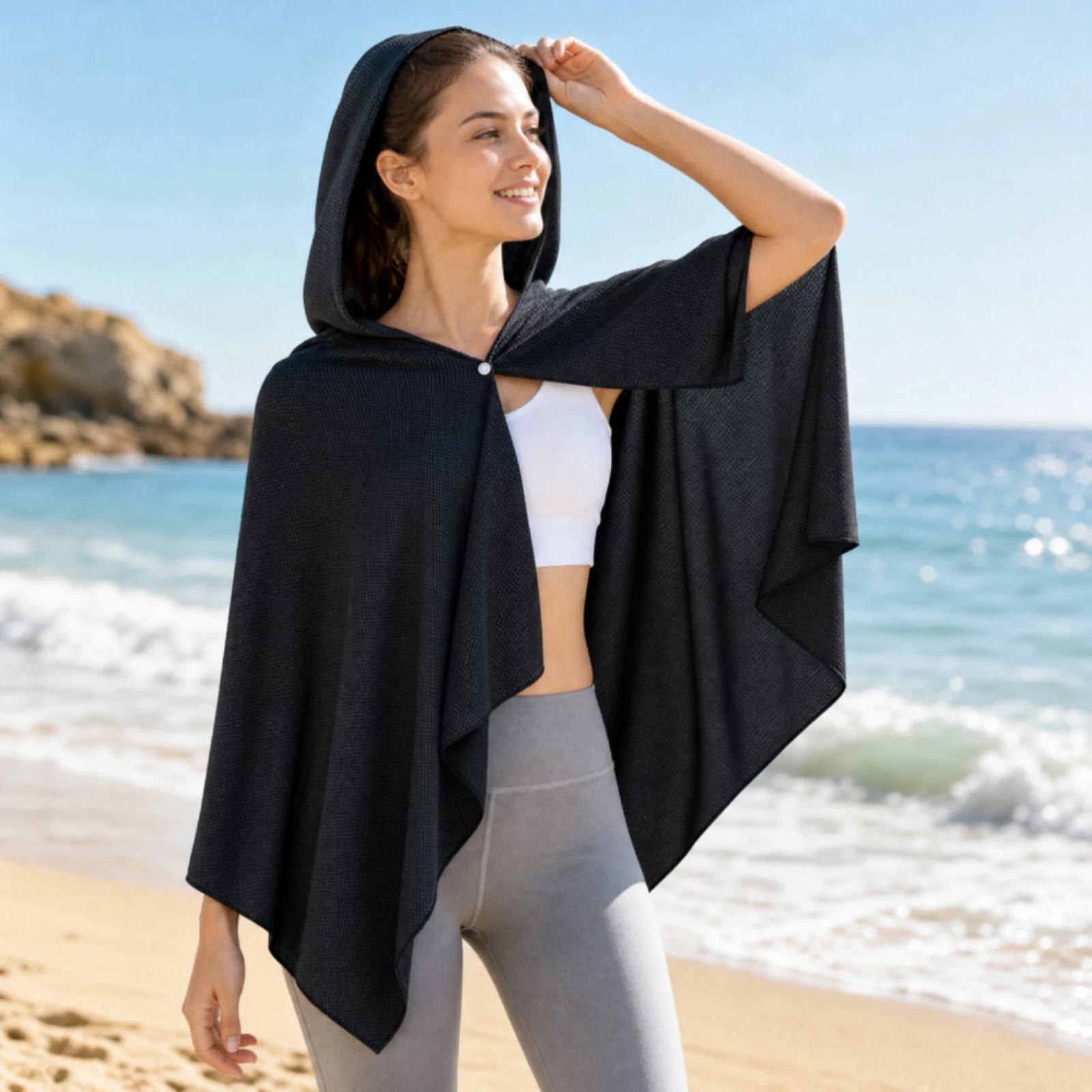 Perforated Hooded Towel Cape Quick-Drying Hooded Cape-Style Towel Absorbent Sun Protection for Swimming, Sports