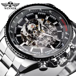 Fashion Winner Top Brand Automatic Mens Skeleton Automatic Mechanical Waterproof Full Stainless Steel Men's Business Watches