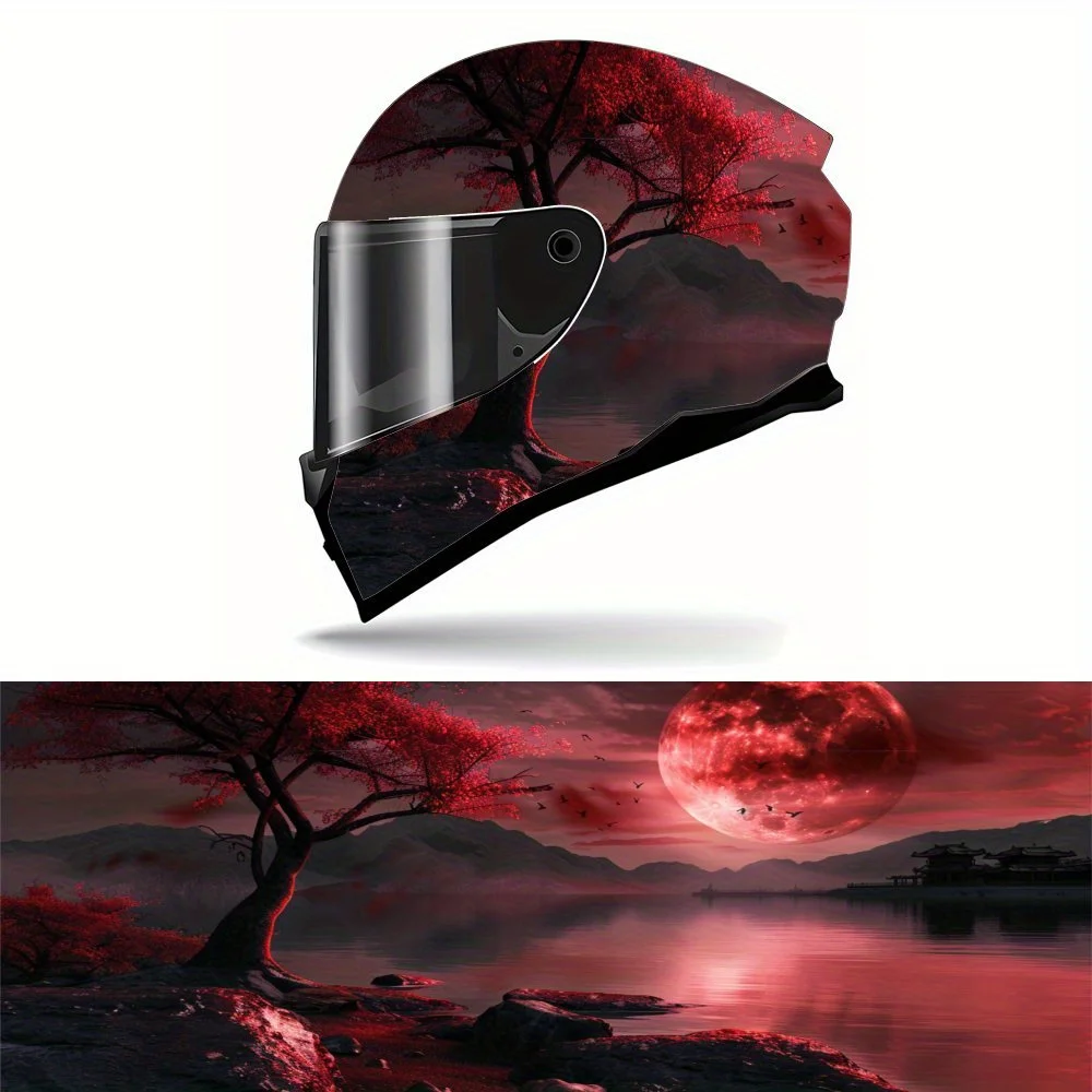 

Mysterious world theme of red light and shadow, motorcycle helmet sticker - durable PVC, aesthetic sticker for motorcycle racing