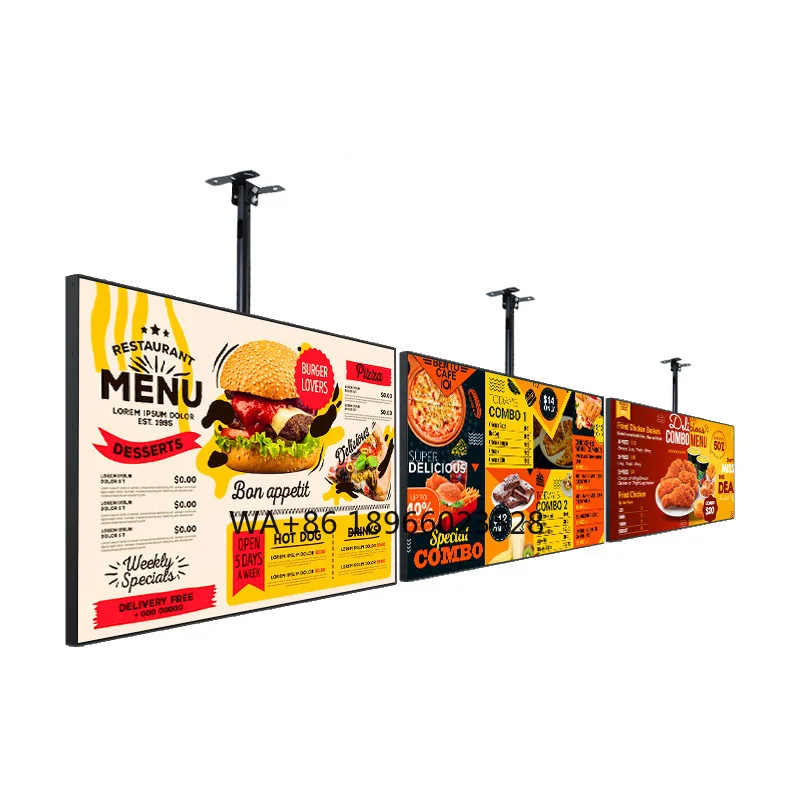 

Hanging Wall Mounted HD Screen Lcd Advertising Display Electronic Digital Menu Board for Restaurant Cafe Shop