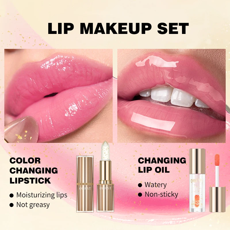 Lipstick+Lip Oil Set, hydraterend en niet vettig, lichtgewicht en glanzend, glad en gemakkelijk aan te brengen, natuurlijk make-up effect