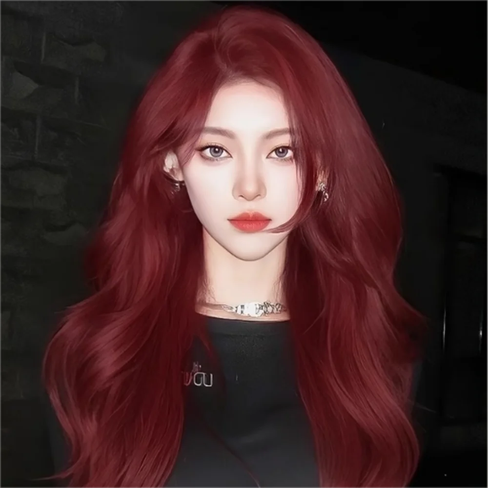 شعر مستعار اصطناعي أحمر للنساء ، شعر مستعار لوليتا طويل ، شعر مجعد في منتصف القسم ، رقيق طبيعي ، مقاوم للحرارة ، ارتداء يومي ، غطاء رأس كامل
