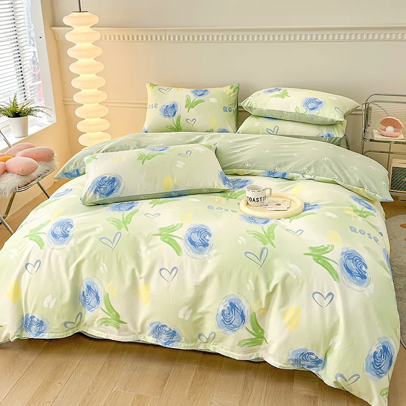 

Class A cotton four-piece set, small fresh cartoon floral single quilt set, three-piece set, pure cotton bed sheet type kit,