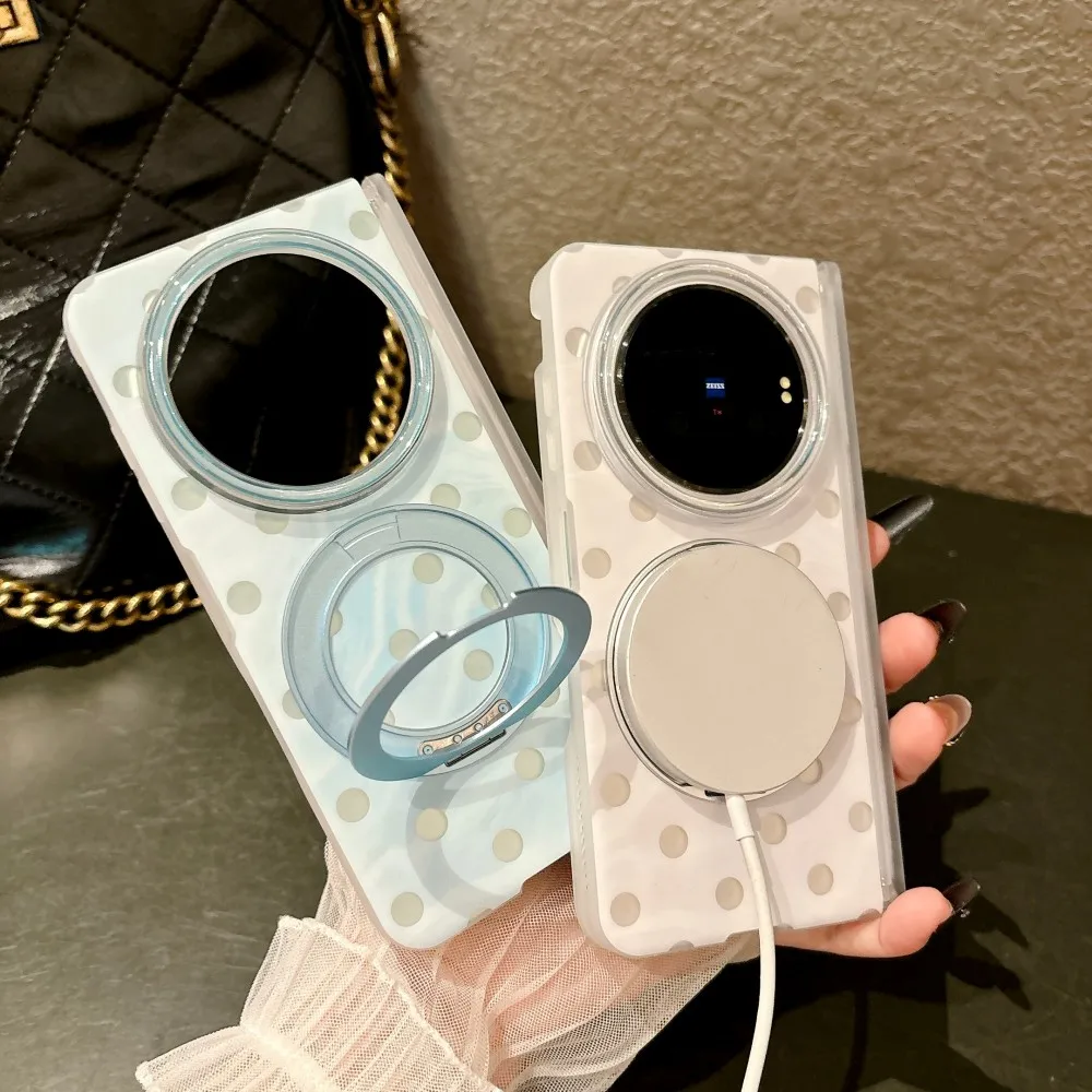 For VIVO X Fold 6 Protection Phone Case Magsafe Shockproof PC Shell Magnetic Circular Dots With Holder Back Cover