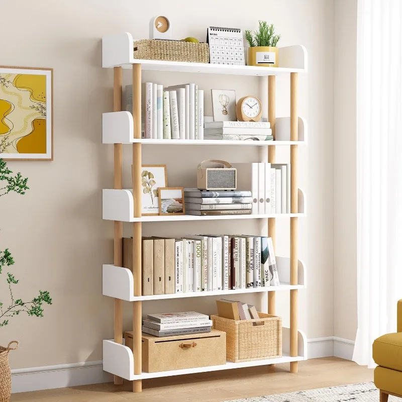 

5-Tier Wooden Open Bookshelf, Morden Display Shelf with Free Standing Storage Rack, Multifunctional Bookcase for Home a