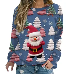 New Christmas Women's T-Shirts Christmas Santa Claus Graphic Apparel O-Neck Pullover Oversized Sweatshirt Ladies Autumn Clothing