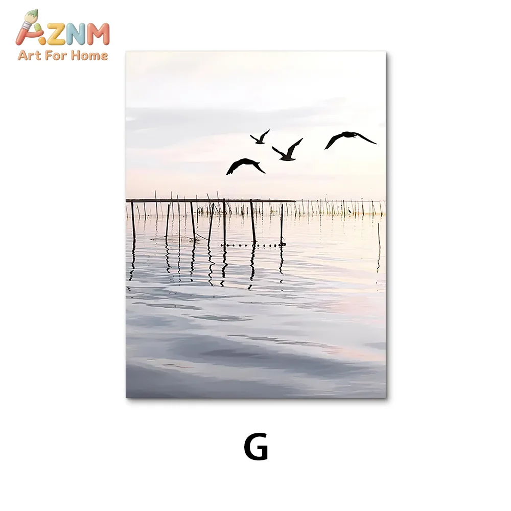AZNM Boho Natural Scenery Reed Sunset Bicycle Bird Unframed Canvas Wall Art Neutral Landscape Print for Living Room Bedroom Deco
