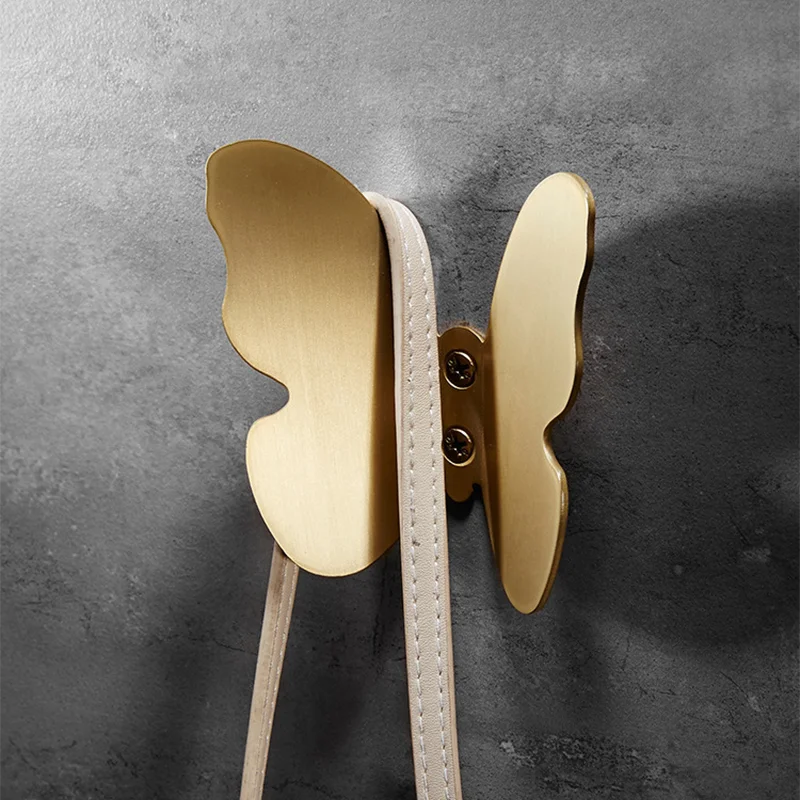 Modern Bathroom Renovation Brass Brushed Gold Robe Hook Butterfly Three-dimensional Coat Rack Wall Single Hooks Creative Hanging