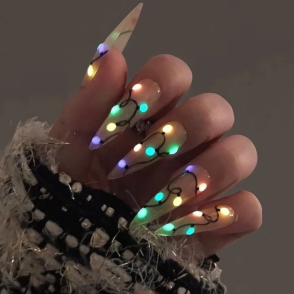 3 قطعة/المجموعة مضيئة عيد الميلاد مسمار الفن ملصقات الملونة عيد الميلاد لمبة الثلج مسمار الشارات سانتا كلوز يترك شجرة عيد الميلاد ديكور #4