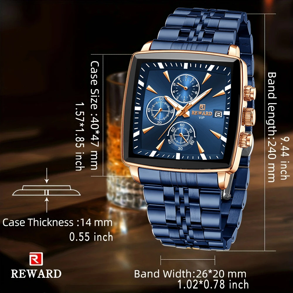 مكافأة 81100 العلامة التجارية موضة ساحة ساعة كوارتز رجالية فاخرة الصلب قطاع الأعمال التلقائي تاريخ كرونوغراف ساعات للرجل