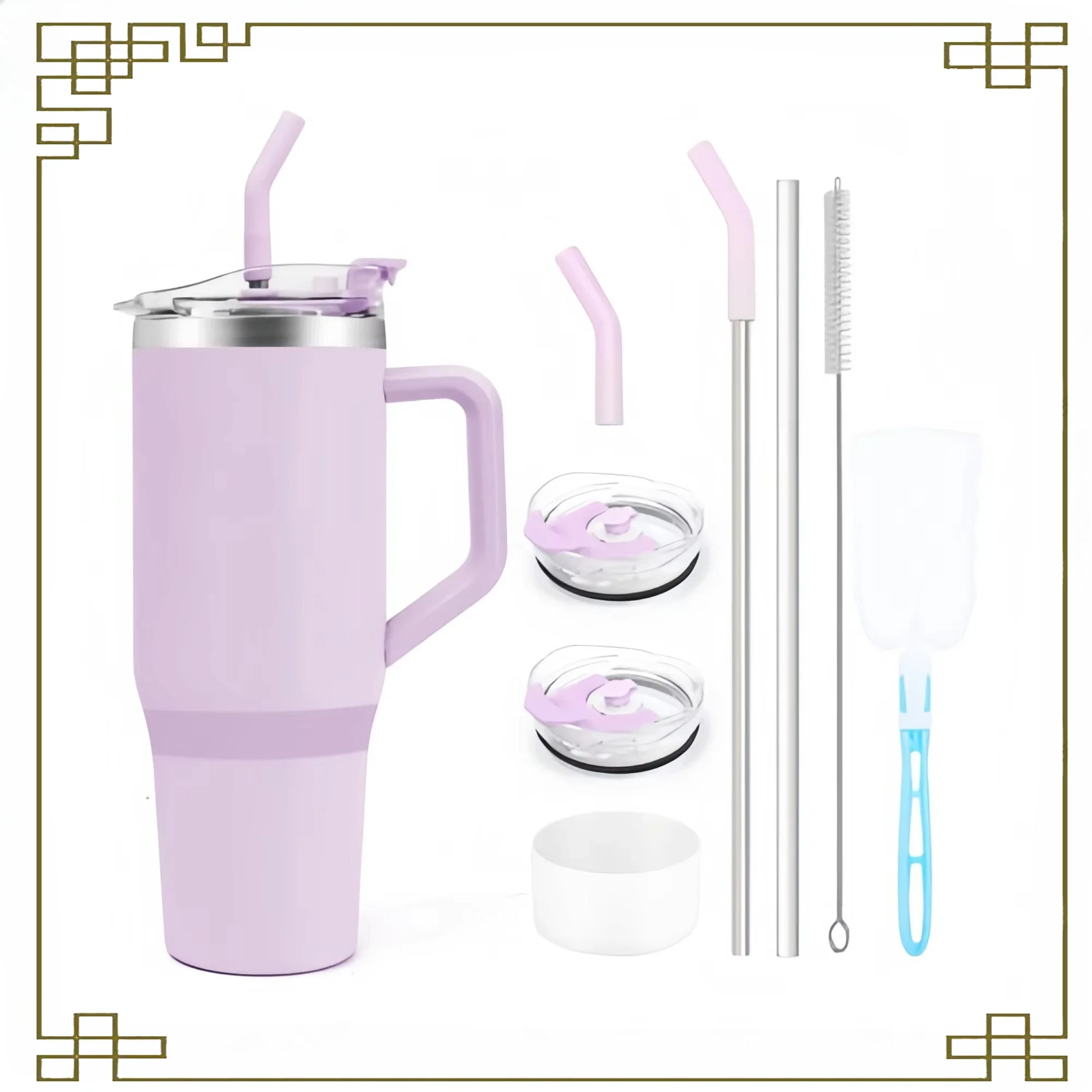 

40oz Double Wall Vacuum Tumbler Reusable with Handle Straw Lid Insulated Bottle for Travel Office