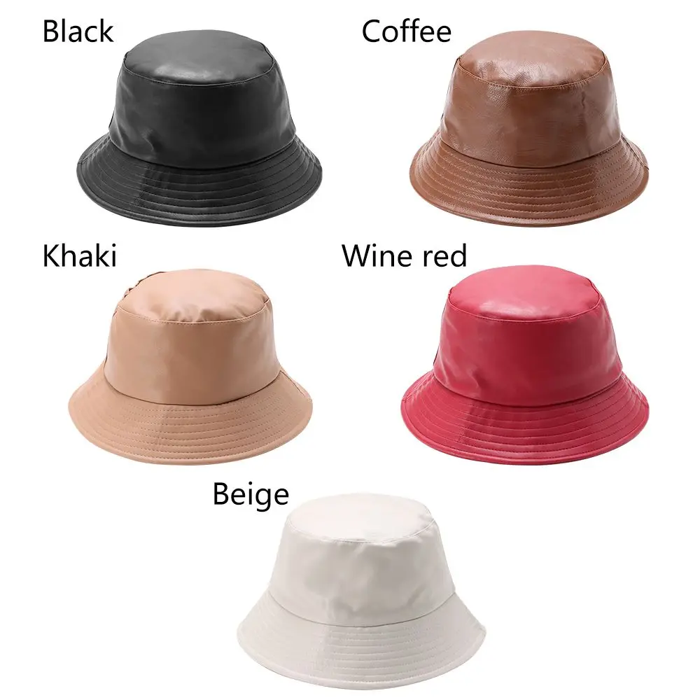 Women Men Hiking Waterproof Outdoor Leather PU Bucket Hat Fisherman Cap Sun Caps chapeau homme été gorra cuero панама летняя