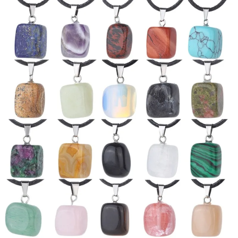 Assorted Natural IrregularTumbled Stone Charms Rose Quartz Amethyst Crystal Healing Pendants Necklace Mineral Jewelry Gifts