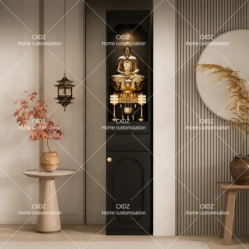 New Chinese Style Vertical Cabinet Buddhist Shrine Offering Table for Guanyin Bodhisattva God of Wealth Buddha Statue Incense