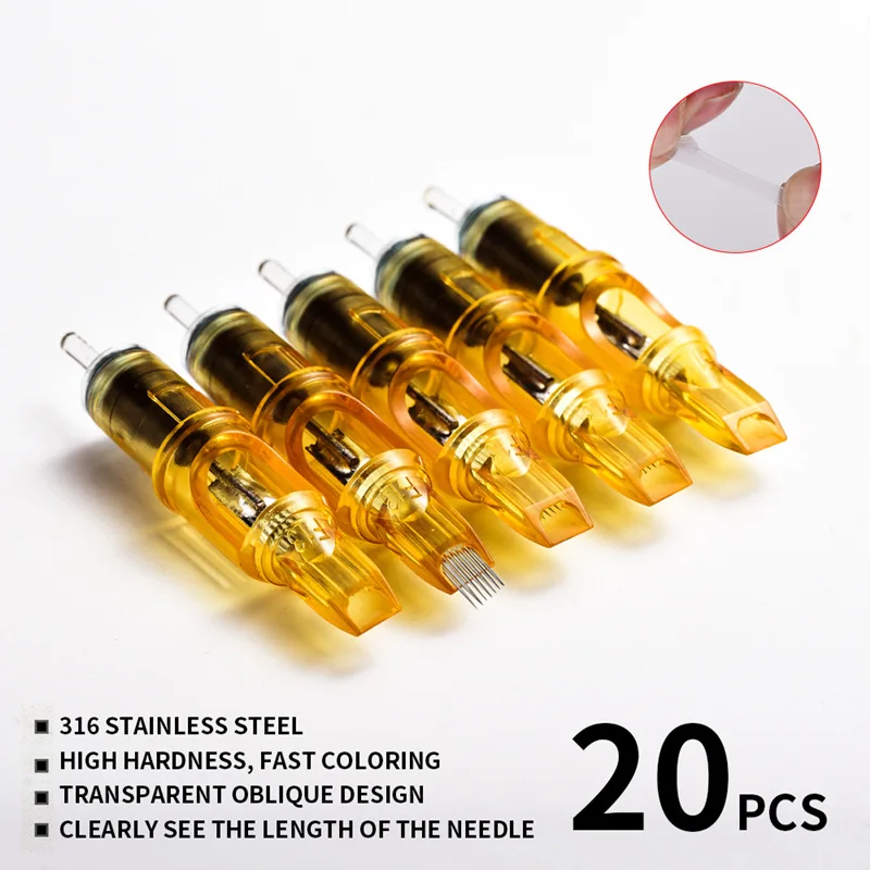 

20pcs Yellow Dragonfly Tattoo Cartridge Needle RL RM RS M1 For Microblading Permanent Tattoo Machine Pen Needle Accessories