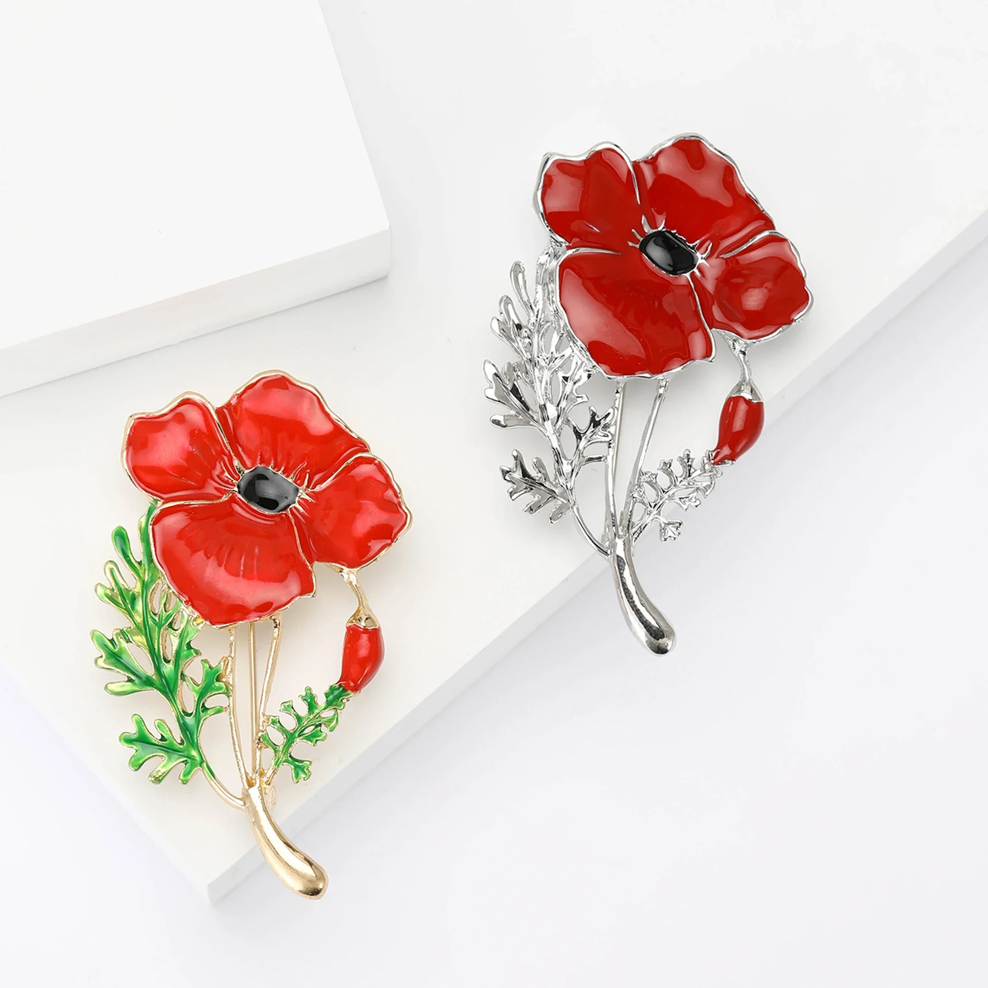 Enamel Poppy Flower Brooches for Women Unisex Oil Drop Plant Flower Pins Event Party Backpack Decoration Clothes Accessories