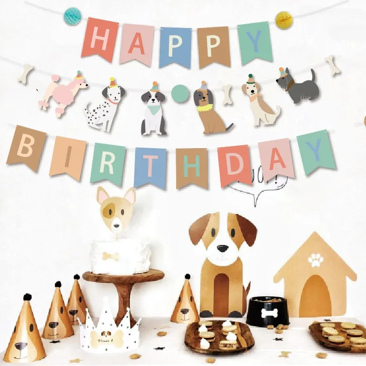 Puppy Dog Claws Themed Happy Birthday Banner Backdrop Kolorowa dekoracja Pet Baby Dog Birthday Party Supplies