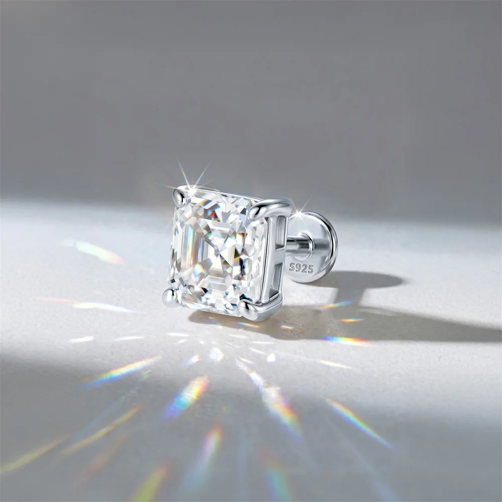 AIDE 925 Sterling Silber Klassischer Moissanit-Ohrstecker mit flacher Rückseite für Damen, 1 Karat, geometrische Form, Hochzeitsschmuck – Detail 19