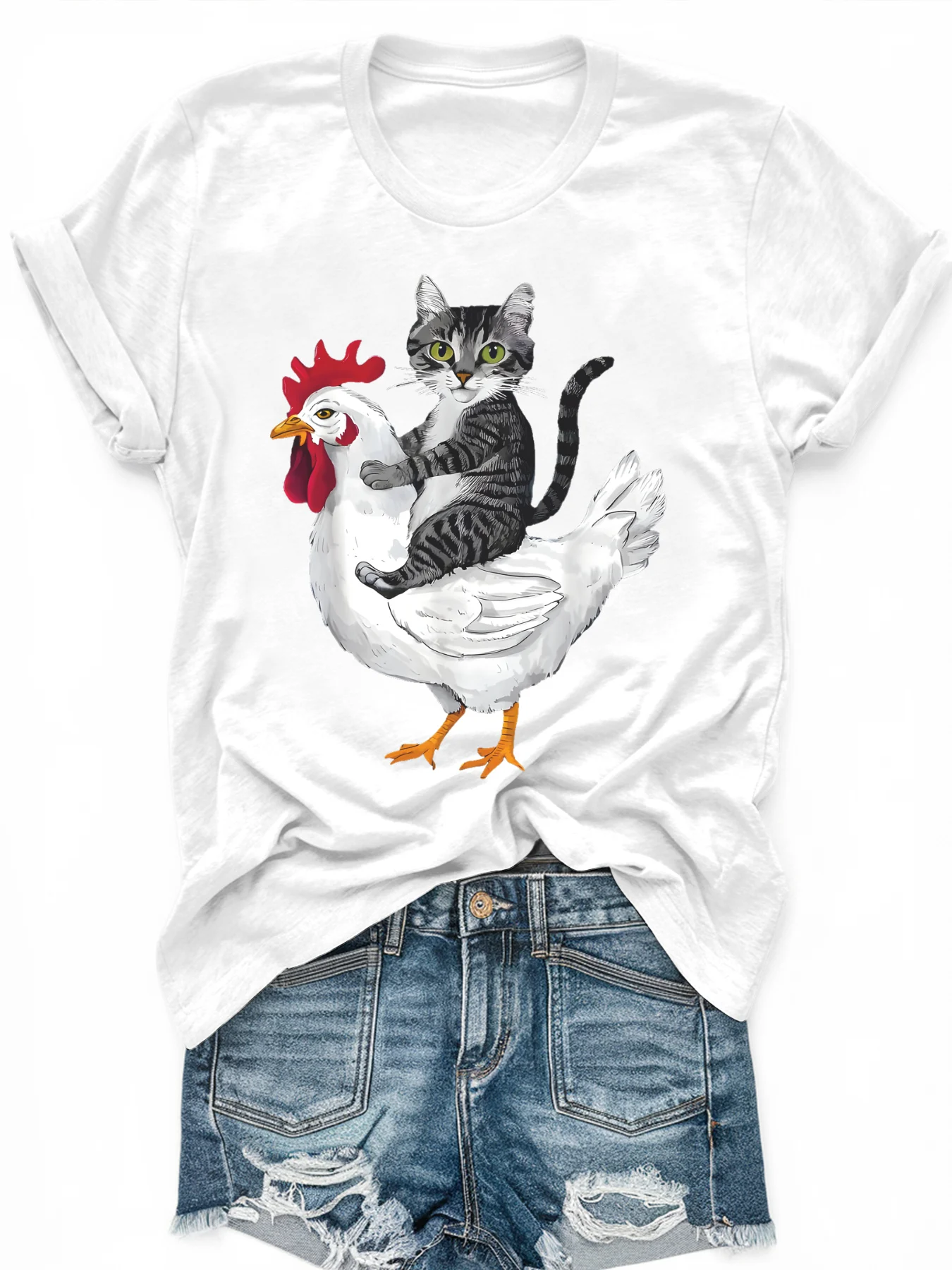 Women's large-size printed short-sleeved T-shirt, loose and casual, soft, comfortable and breathable, outdoor sports