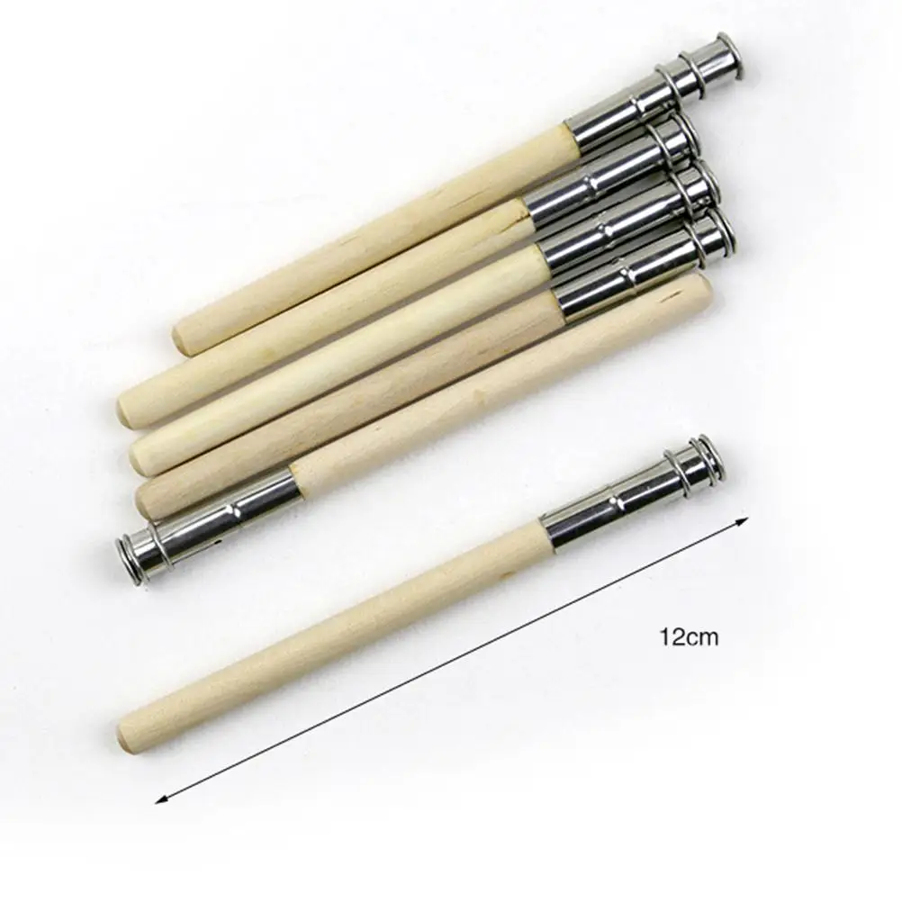Extensor de lápiz de Material Premium, abrazadera de Metal, mango de madera para lápices Hexagonal redondos, virola niquelada, 5 uds.