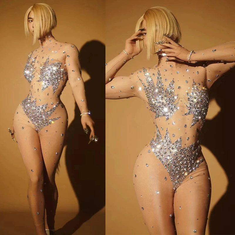 

2024 Nightclub Bar Dj Performance Costumes For Women Gogo Dancers Sexy Rhinestones Jumpsuit Jazz Dance Party Stage Wear DN18324