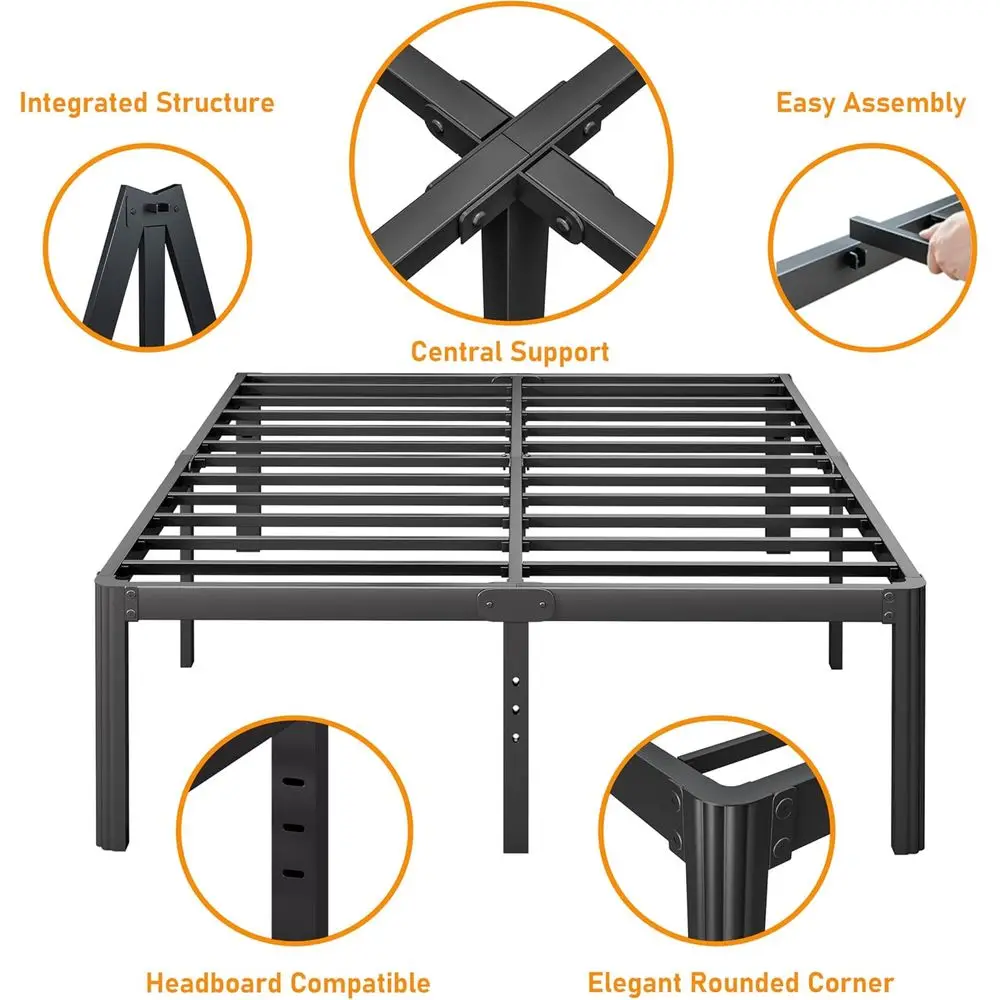 Cama Askeld e Cama Queen Size, Cama de Plataforma de Metal de 14 Polegadas de Altura com Pés Redondos, Não Necessita de Box Spring, Base de Cama Resistente e Silenciosa, Fácil