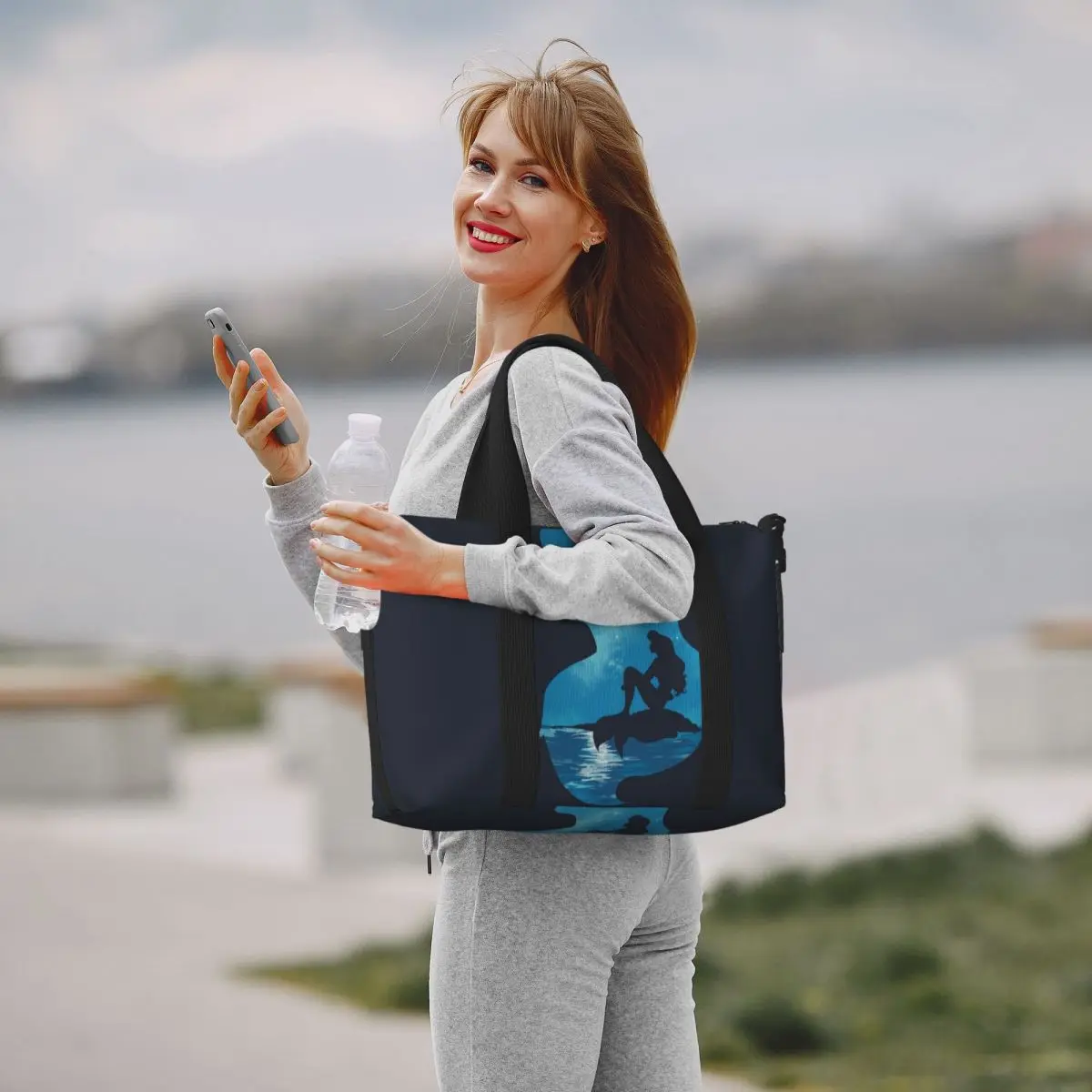 Ritratto di sirena personalizzato di Edwoody Beach Tote Bag per le donne The Little Mermaid Big scomparto Gym Beach Travel Bags