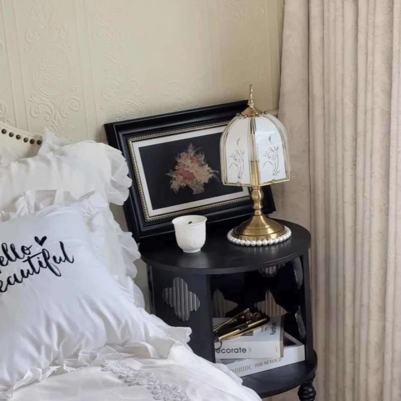 French Retro Solid Wood Side Table Small Storage Cabinet Sofa Side Cabinet Simple Modern Antique Living Room Small Table