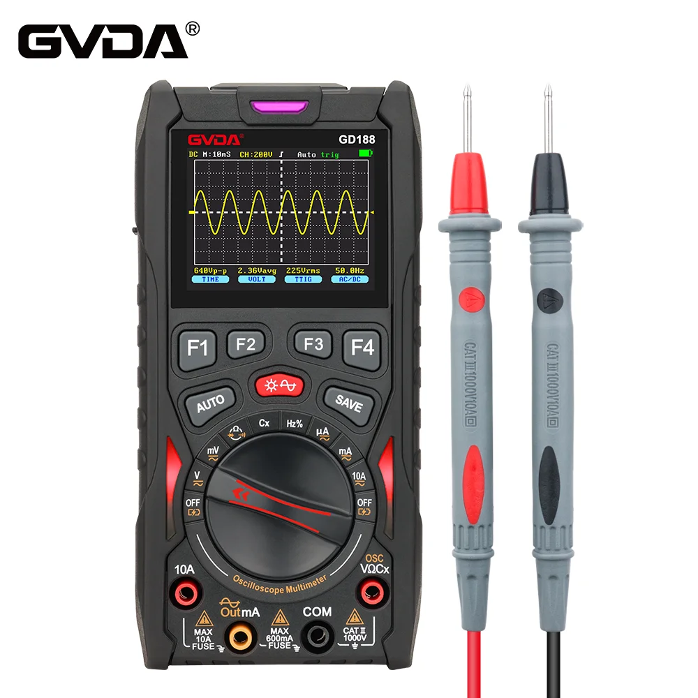 

GVDA 3 in 1 Digital Oscilloscope 12MHz Analog Bandwidth Smart Multimeter Rechargeable Multimetro Signal Generator Voltage Tester