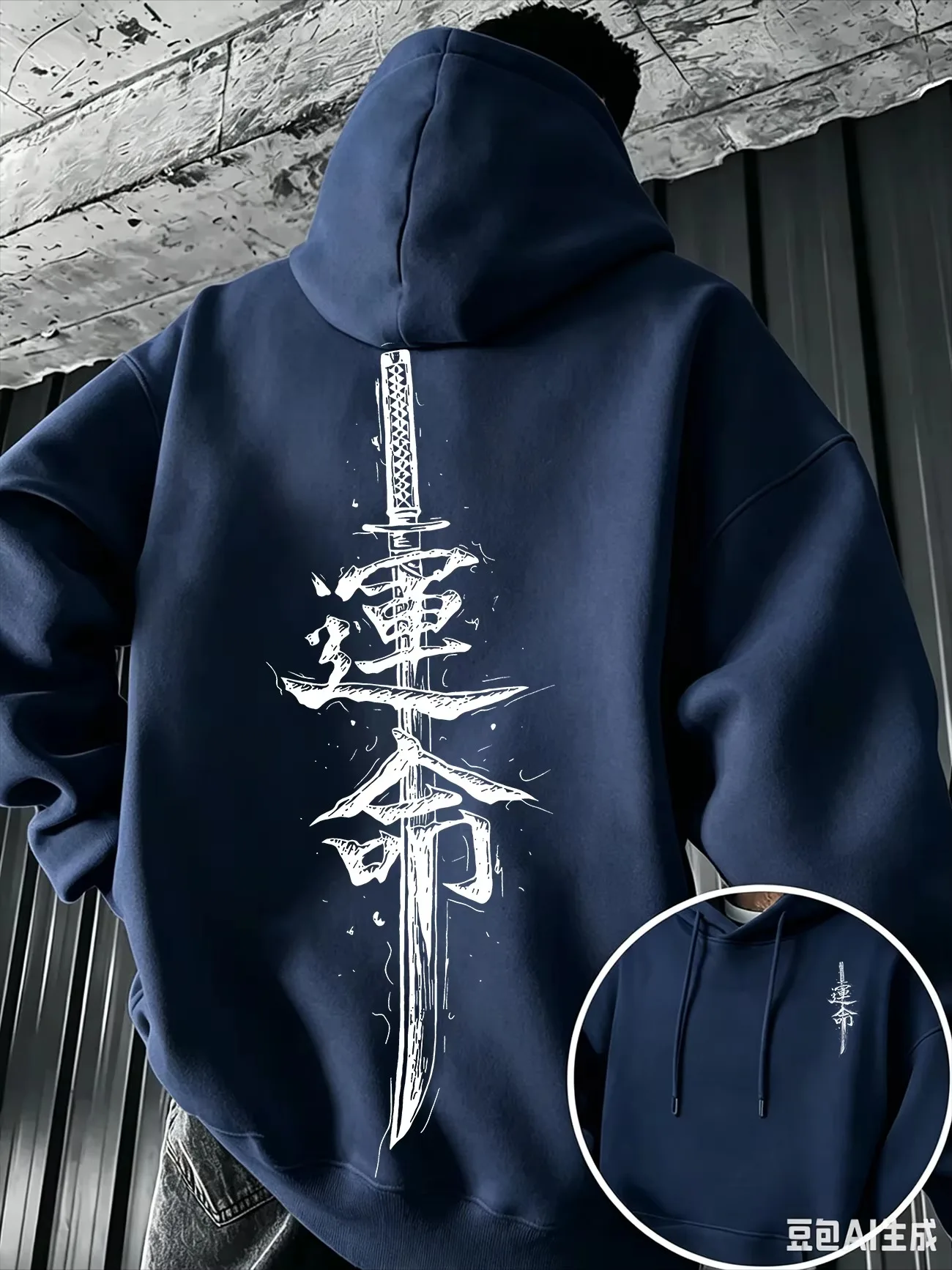 Kanji Samurai Katana Back Print Hoodie Unisex Oversized Long Sleeve Pullover Trendy Japanese Harajuku Casual Sweatshirt Kids