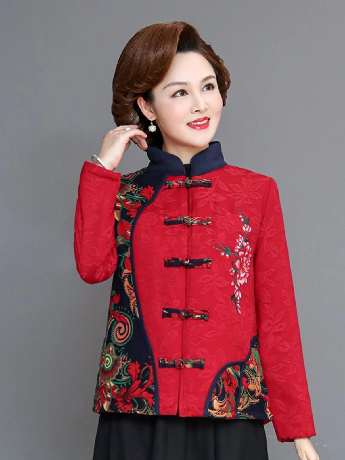

Red Traditional Chinese Women's Top Winter Faionable National Costume Small Cotton Coat Buttoned Ele