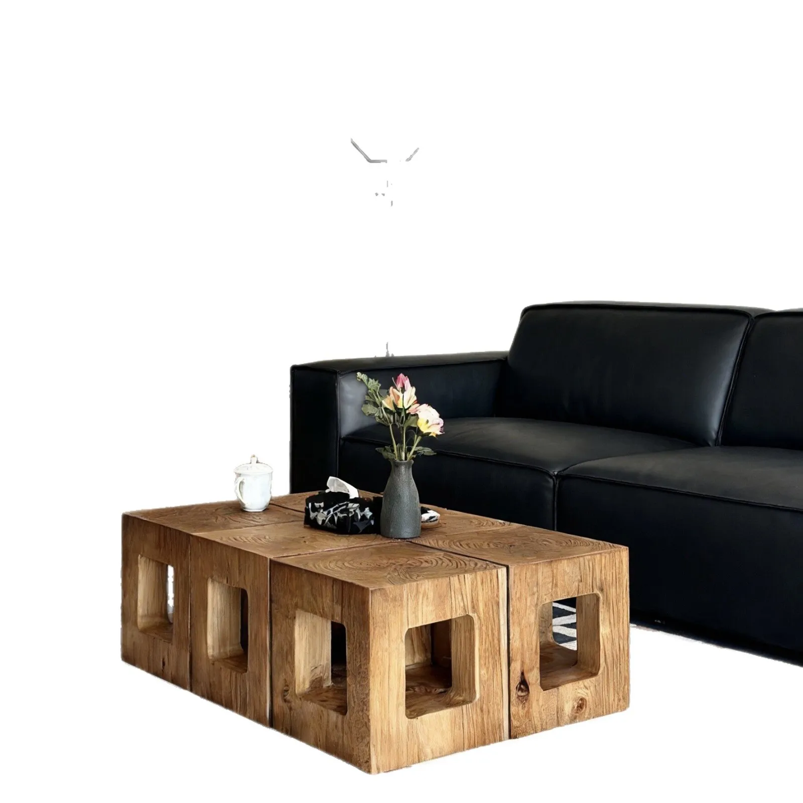 New Chinese creative solid wood pier coffee table combination square log hotel homestay coffee table retro old corner table