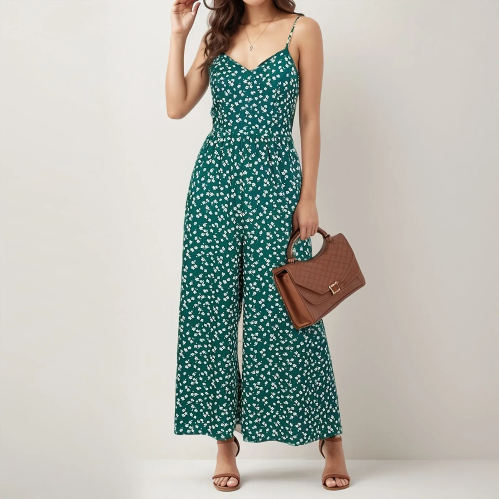 Women's Floral Suspender Jumpsuit 2024 Summer Wide Leg Pants Rompers V Neck Spaghetti Strap Overalls Loose Bohemian Jumpsuits